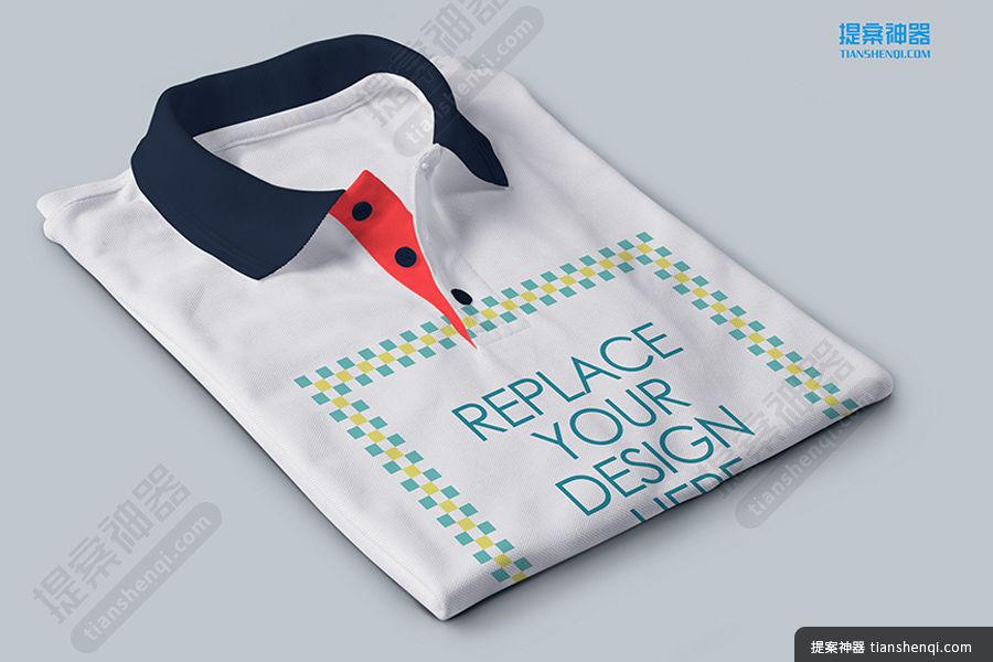 黑领polo衫方块叠好工作服样机素材