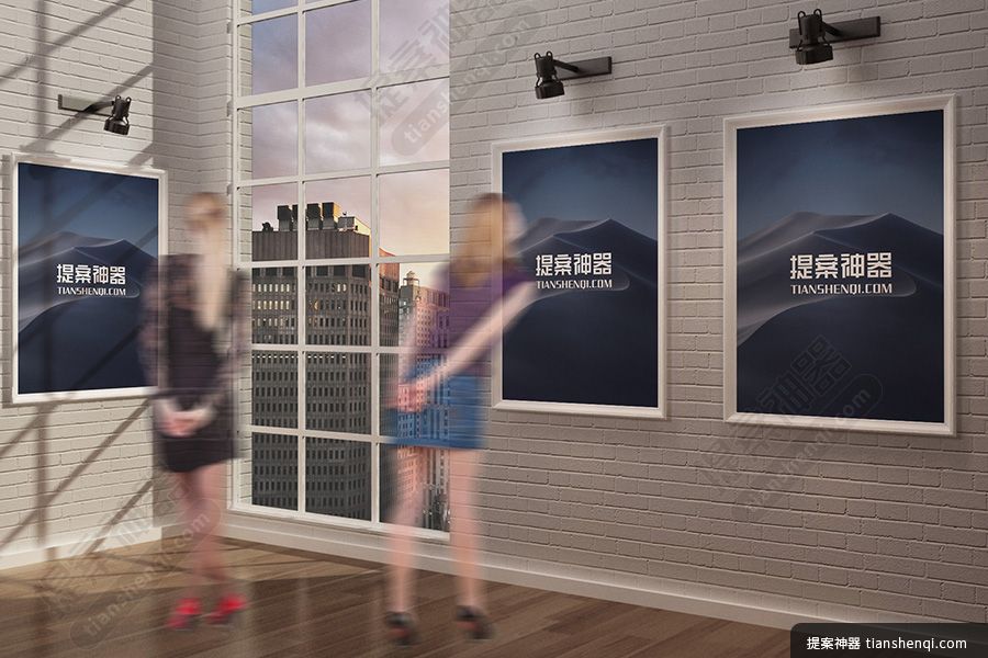 高清室内艺术展览馆墙上展览海报形式样机素材