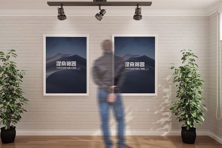 高清艺术展览馆墙上展览海报形式样机素材