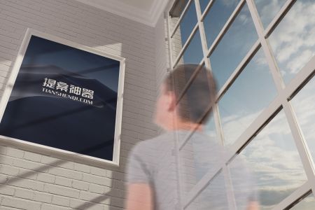 高清室内展览海报仰视角度样机素材