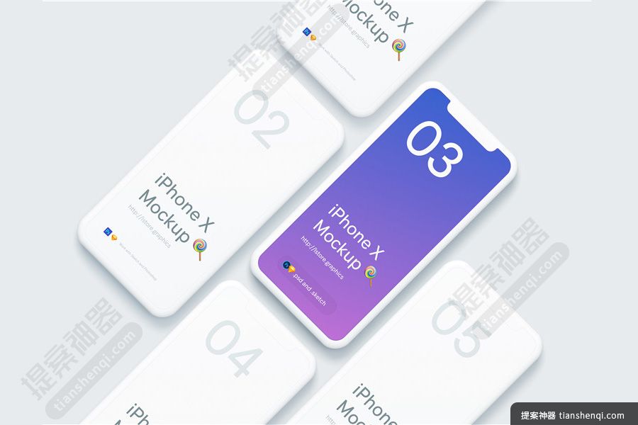 白色背景高清组合iPhoneX 有顺序排列样机素材