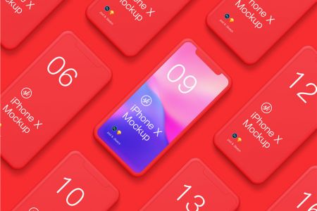 红色背景高清组合iPhoneX 有顺序排列样机素材