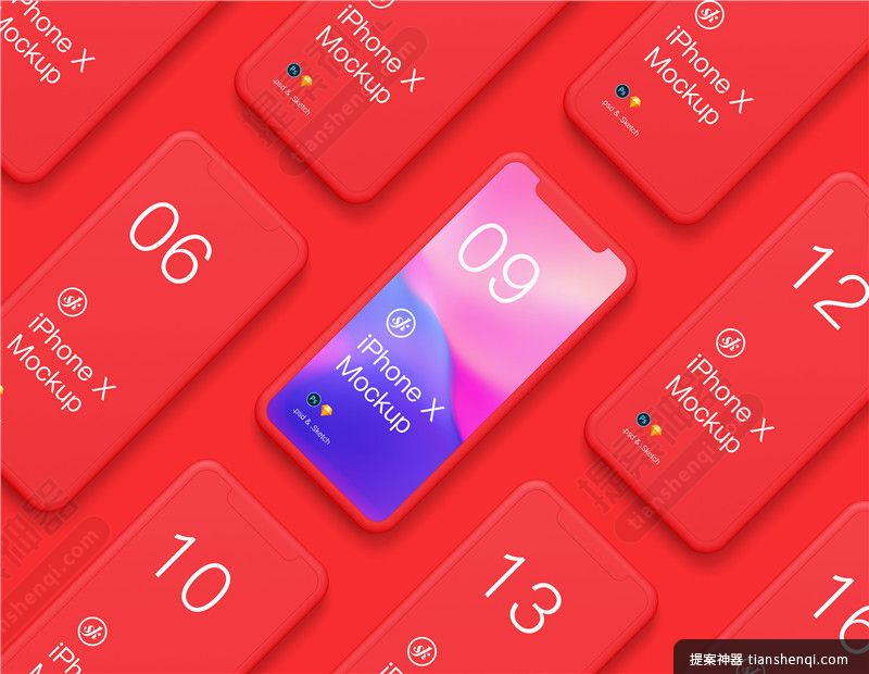 红色背景高清组合iPhoneX 有顺序排列样机素材