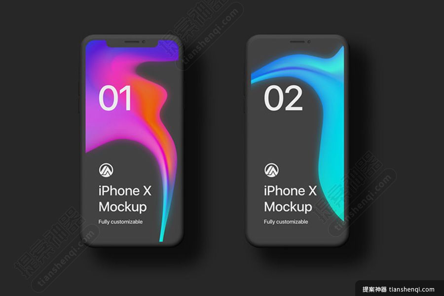 黑色背景高清两部iPhoneX背面图案样机素材