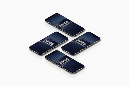四部超高清深灰黑iPhoneX方阵排列白底屏保海报可切换样机素材