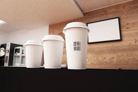 高清餐饮店饮料不同型号纸质杯子并排样机素材