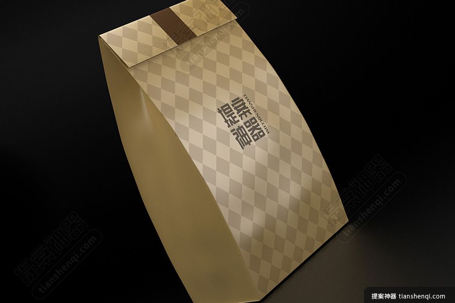 深色背景高清单个倾斜立体牛皮纸纸袋包装样机素材