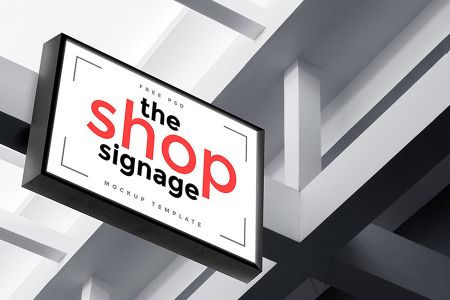 店头悬挂高清方形牌logo场景样机素材