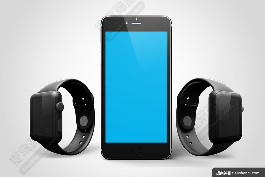 简约灰色背景iPhone与AppleWatch组合样机素材