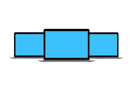白色背景高清简单三台正面Macbook屏幕可切换贴图样机素材