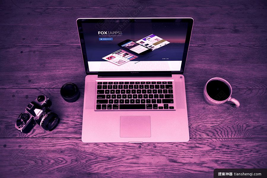 滤镜高清场景下macbook与照相机咖啡组合场景样机素材