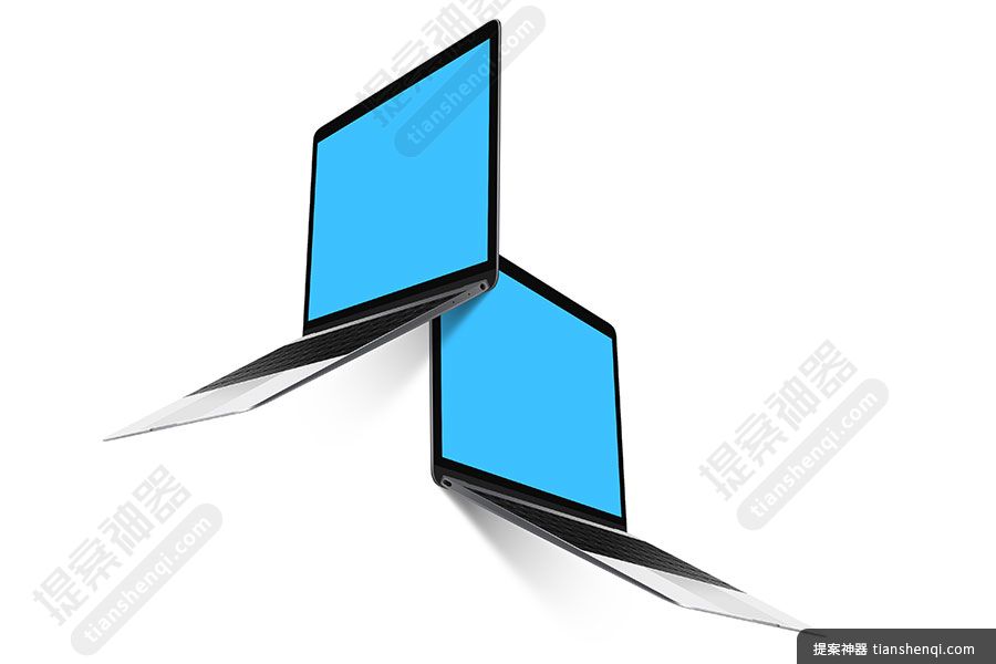 白色背景高清简单两台侧面Macbook屏幕可切换贴图样机素材