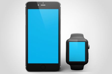 高清灰色背景AppleWatch与iPhone组合展示样机素材