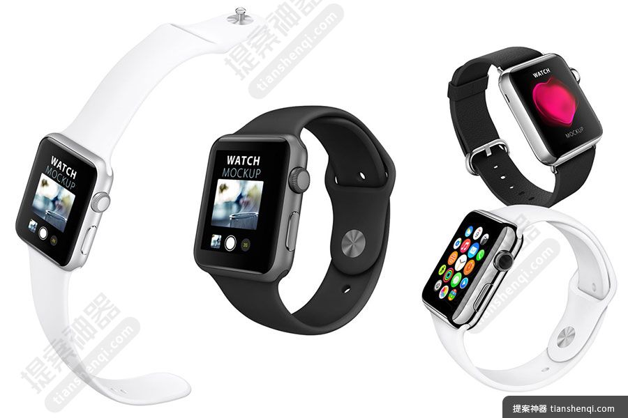 白色背景高清多个立体AppleWatch细节展示样机素材