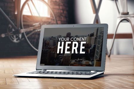 高清场景地板上MACBOOK屏幕内容展示样机素材