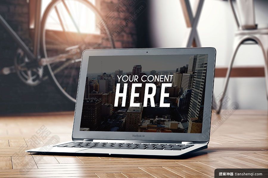 高清场景地板上MACBOOK屏幕内容展示样机素材