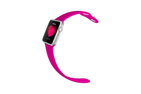 白色背景玫红色表带高清AppleWatch屏幕细节展示样机素材