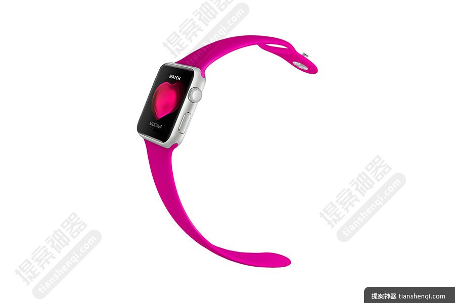白色背景玫红色表带高清AppleWatch屏幕细节展示样机素材