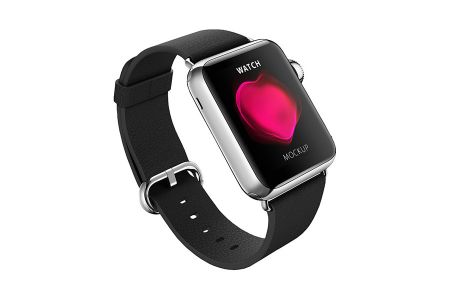 白色背景黑色表带高清AppleWatch屏幕细节展示样机素材