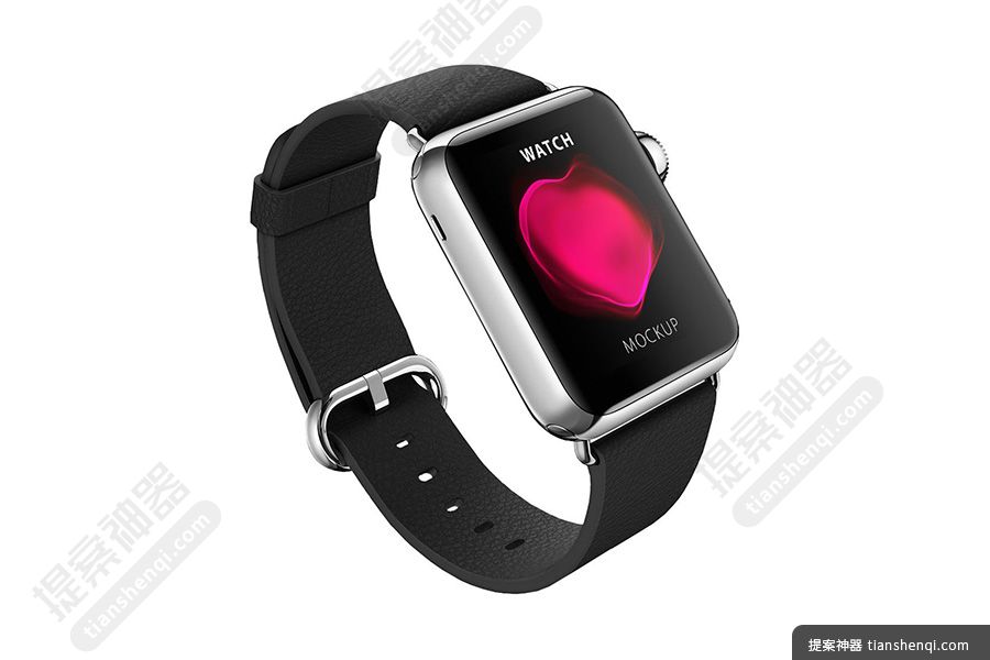 白色背景黑色表带高清AppleWatch屏幕细节展示样机素材