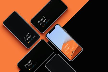 橙黑背景竖式iPhone-X多屏UI样机APP效果图展示贴图样机素材