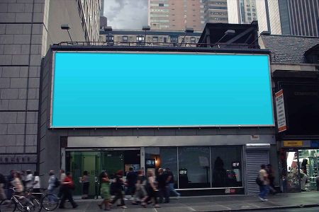 大型高清户外建筑上方悬挂海报可切换样机贴图素材
