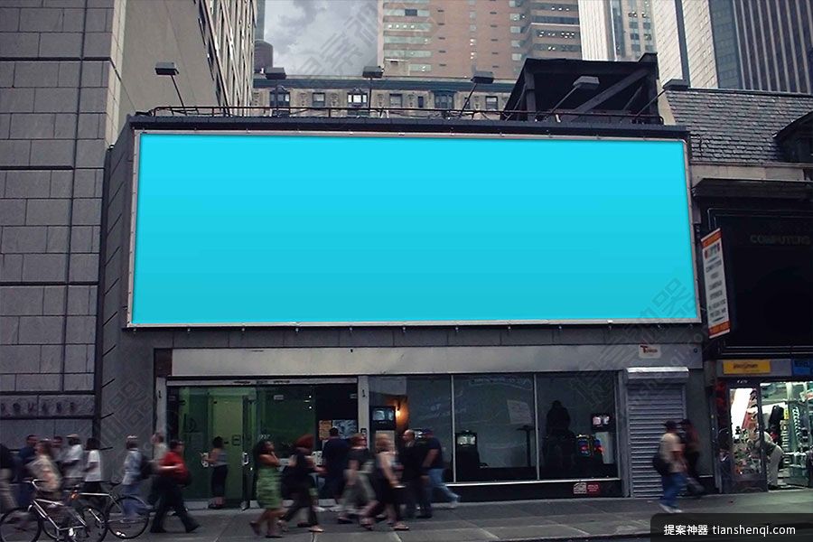 大型高清户外建筑上方悬挂海报可切换样机贴图素材