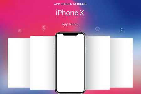 红蓝背景竖式iPhone X多屏UI样机APP效果图展示贴图样机素材