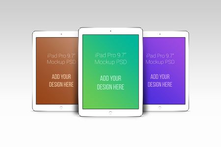 灰色背景三台立式iPad屏幕展示可切换样机贴图素材